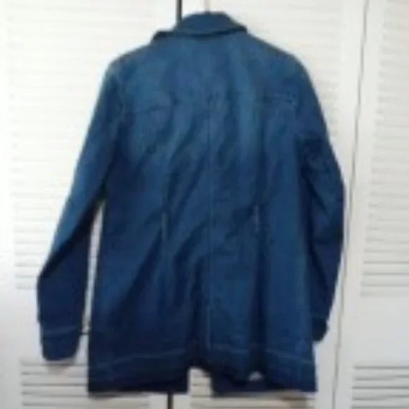 ISAAC MIZRAHI LIVE Blue Denim Barn Chore Coat Jacket Size 2 XS S QVC *No Belt - Picture 6 of 12